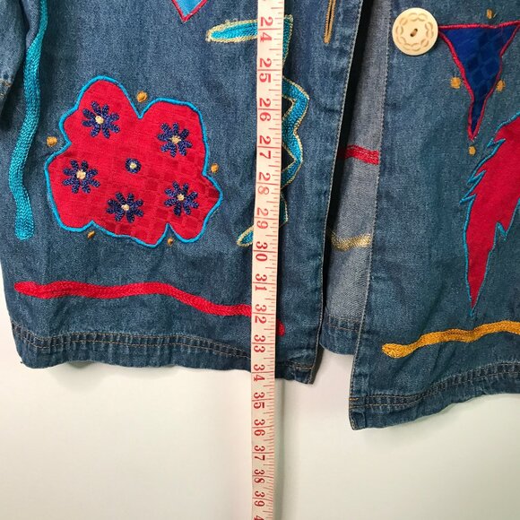 Indigo Moon Denim Jacket Button Long Sleeve Artsy Womens M - Picture 5 of 8